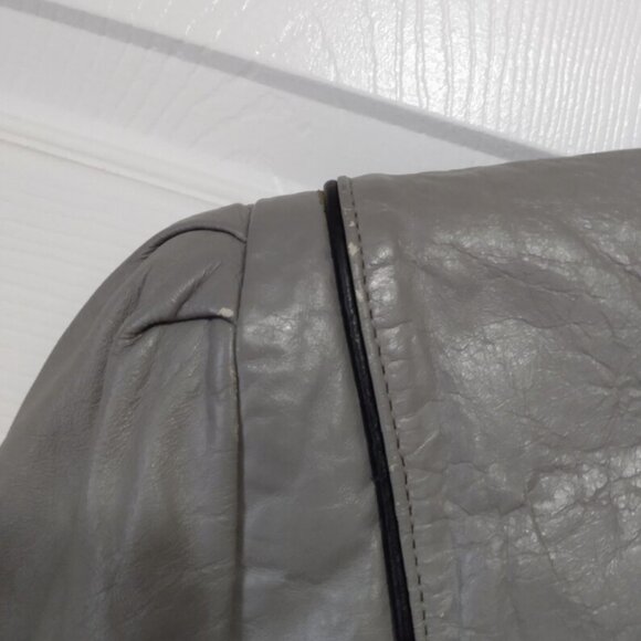 Vintage 80s Leather Jacket "Foxmoor" Grey Puffed Sleeves Size 11 40" Bust - Picture 5 of 11